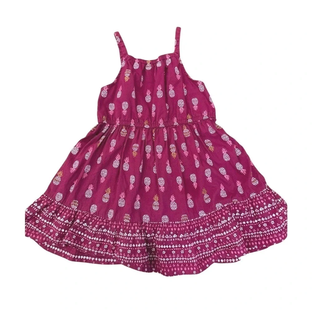 Carters Toddler Girls 4T Purple Pineapple Print Ruffle‎ Sleeveless Cotton Dress